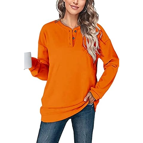 SMENG Sweatshirts For Women Uk Halfbuttons Hiking Tops Women Fitting Ladies Winter Tops Vacation Women Seeatshirt SoftWomens Tops Orange L(uk14-16) Cover