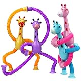 Giraffe Sensory Pop Tubes, 4 Pack Telescopic Suction Cup Giraffe Toy, Toddler Autism Fidget Travel Toys, Gifts for Kids Baby Age 3 4 5 6 7 8 9 Year Old Boys Girls
