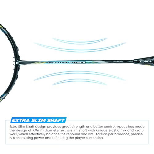 Image of Apacs Counter Attack (Ultralight 73g, 35 LBS) Made in Vietnam | Japanese Graphite Unstrung Badminton Racket with Full Cover | G2-4 1 /8 inches (Black Matt)