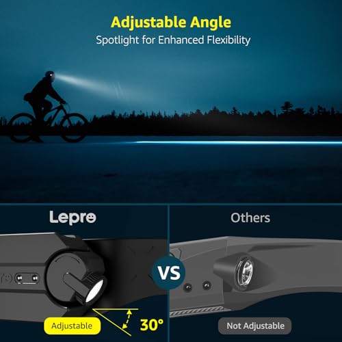 Lepro Led Head Torch Rechargeable, Super Bright Headlamp Flashlight 230°Wide Beam with Adjustable Spotlight, Motion Sensor, Waterproof Lightweight Headlight for Camping, Running, Cycling - Image 7