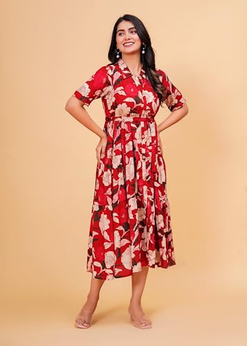 Image of Jikonet Women's Western Dress Floral Printed Cotton Maxi Dress