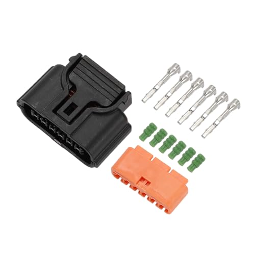 A ABSOPRO 6 Pin Parking Assist Sensor Connector Plug 0.6mm Series Female Wire Terminal Connector for Hyundai for Kia Plastic Black Orange 1 Set