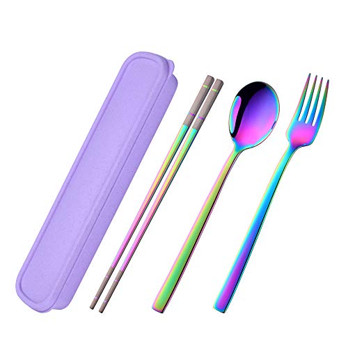 Color ME Portable Utensils Set, Travel Camping Cutlery with Storage Case, Reusable Stainless Steel Flatware Set, Including Fork Spoon Chopsticks