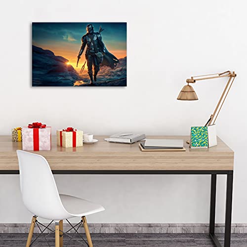 Ccwacpp Mando Canvas Yoda Posters Framed For Walls Baby Yoda Wall Art Hd Movie Painting Ready To Hang (24X36Inch (60X90Cm), Mando-02) #TOP3