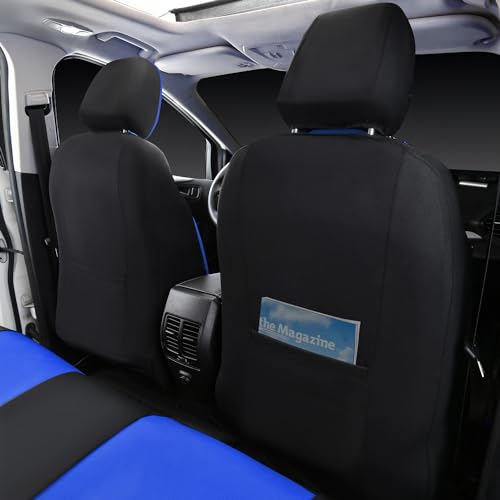 Image of CAR PASS Leather Car Seat Covers Front Seats Only, Universal Fit Automotive Interior Waterproof 3D Foam Back Support Car Seat Covers for Trucks Vans and SUVs Airbag Compatible 2 Pieces Black Blue