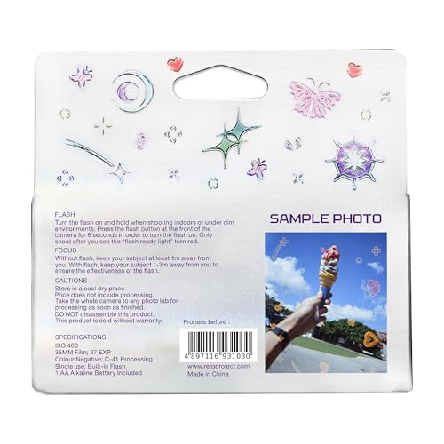 Image of Retocolor Bling-Bling 400 35mm Disposable Film Camera 27EXP, ISO400, Color Negative Film, Focus Free, Easy to Use, Built in Flash, Single Use (Film and Battery Included)