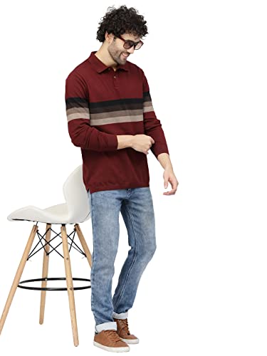 Image of Kalt Mens Basic Solid Full Sleeves Polo Cotton Blend Knitted Regular Fit Polo-Neck T-Shirts with Collar Stylish