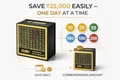 Image of Dr.MASHUR Wooden Money Saving Challenge Box with Printed Amount Board for Cash and Coin Collection, Reusable Saving Box for Kids and Adults (25k Money box-2pc, 2, Count)
