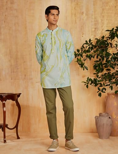 Image of Amazon Brand - Symbol Cotton Screen Print Regular Men's Smart Length Kurta