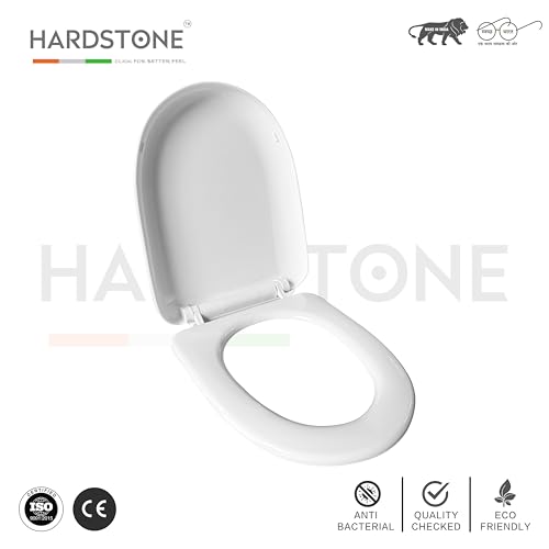 Image of Hardstone Plastic Toilet Seat Cover with Soft Closer Mechanism- U-Shape Commode Seat Cover - with Sleek Design & Easy Installation with Installation Kit (44cm x 34cm, White)