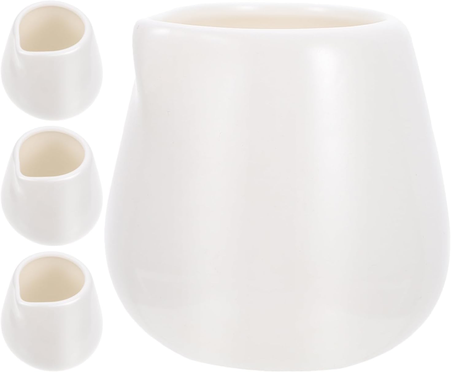 Lurrose 90Ml Mini Ceramic Milk Jug 4 Pcs Multipurpose Coffee Creamer Pitcher for Salad Dressing Sauce Serving in Cafes White