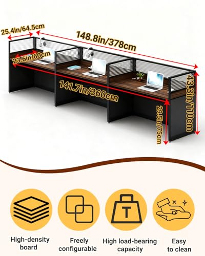 Nykto Office Cubicles Workstations, Staff Desk Workstation, Cubicle Desks with Mute Partitions, Double Workstation Desk, with Cable Management, for Home/Office (3-Person, Dark Walnut) - Thumbnail 2