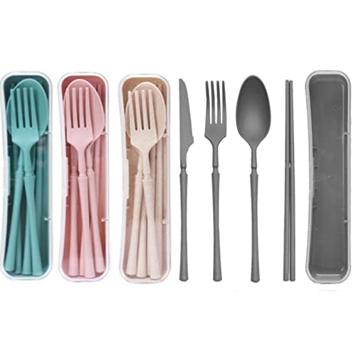 Aaliyahh Ensemble de couverts de camping étui, 4 ensembles de couverts en plastique,couverts de camping portables pour voyage, pique-nique, camping ou usage Cover