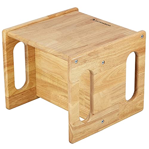 Image of KATANABANA Montessori Wood Cube Chair for Kids - Toddler Chair and Sitting Stool - Solid Hardwood (Natural, Medium)