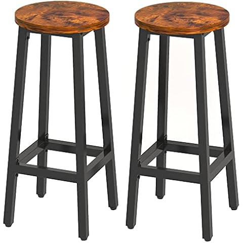 YMYNY Bar Stools Set of 2, Industrial Bar Chairs with Footrest, Tall Kitchen Breakfast Bar Stools ,Wooden Look with Metal Frame for Living Room, Party Room, 30 x 30 x 70 cm, Rustic Brown, HD-TMJ510H Cover