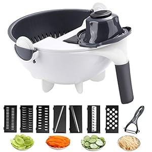 DreamJing Verstelbare groentesnijder, keukenrasp, multisnijder met 7 verwisselbare roestvrijstalen messen, dunschiller…