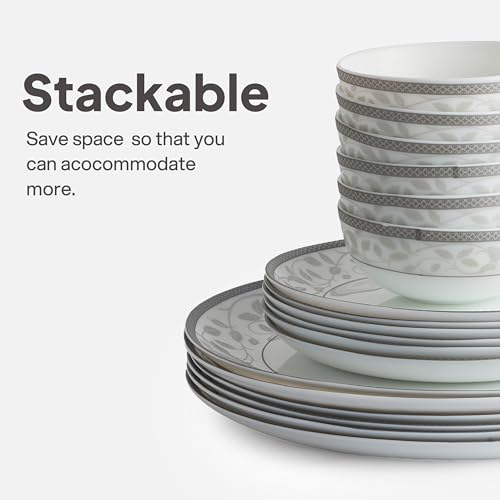 Image of Cello Divine Opalware Divine Silver Dinner Set, 33 Units | Microwave & Dishwasher Safe | Light-Weight & Thermal Resistant | Crockery Set for Dining & Gifting