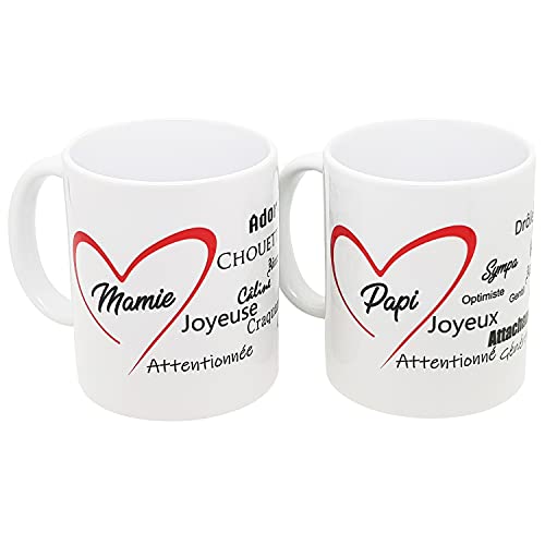 Mug amour duo lot de 2 tasses je t'aime papi mamie avec coeur Mug Qualité Idée Cadeau Originale grands parents Anniversaire Noël Fête Pour Grand-Mère et Grand-Père