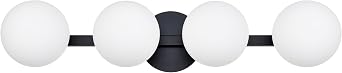 Black Bathroom Vanity Light Fixtures, Modern 4 Lights Matte Black Globe Wall Sconce Lighting, Porch Wall Mount Light Fixture for Bathroom, Mirror Cabinets Hallway Stairs