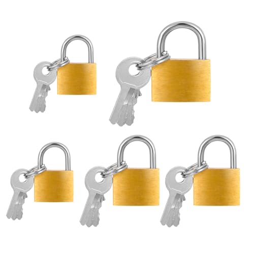 YBEATY 5 Pcs Mini Keyed Padlock Key Locks Small Solid Brass Locks with Keys for Luggage Toolbox Sheds Storage Unit Gym Warehouse Gate Lockers Padlocks Locker Room (20-25-30 mm)