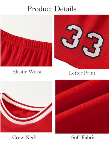 Image of 2 or 6 Piece Kids Boys Basketball Jersey Set Youth Letters Printed Lightweight Basketball Tank Top and Track Shorts