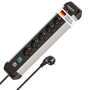Brennenstuhl Premium-Alu-Line Steckdosenleiste 6-Fach/Steckerleiste aus hochwertigem Aluminium (Mehrfachsteckdose mit Schalter und 3m Kabel, Made in Germany)