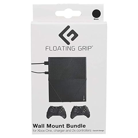 Xbox One Original Wall Mount Solution by FLOATING GRIP - Mounting Kit for Game Consoles - Effective Ventilation, Easy-to-Install System (Bundle: Fits Xbox One Original + 2X Controllers, Black) Cover