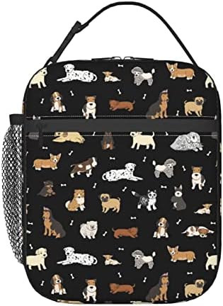 Oplp Cute Dogs Lunch Bag Puppy Pets Lunch Box Insulated Meal Bag Food Container for School Work Picnic Travel