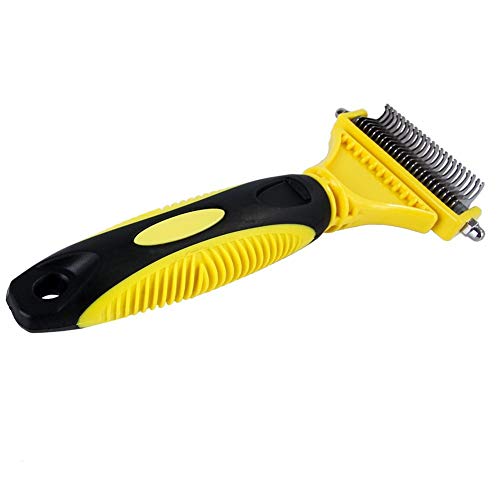 Zjyfyfyf Pecute Grooming Dematting Brush Tool Kit Double Sided Blade Rake Comb Grooming Comb Gift (Color : Yellow)
