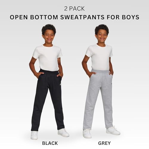New Balance Boys Open Bottom Active Sweatpants – 2 Pack Soft Cotton Fleece Blend Pull-On Straight Leg Sweats, Sizes 4-202