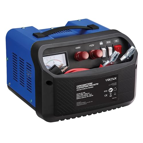 Chargeur et démarreur 12 V/24 V Ventux Gear CD-30S - Pour batteries au plomb, fonction de démarrage 160 A/260 A, ampèremètre analogique, protections de...
