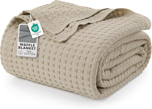 Image of Utopia Bedding 100% Cotton Waffle Weave Blanket Twin Size for Couch Sofa Bed - Lightweight, Breathable Summer Blankets Soft and Cozy, Gifts for Women Home Room Decor (Khaki, 90x72 Inch)