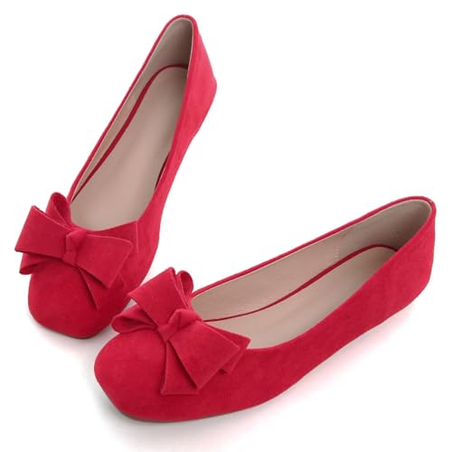 Hee grand Flats for Women Comfortable Wide Width Square Toe Flats Bowknot Dress Shoes Lightweight Slip-ons Loafers3