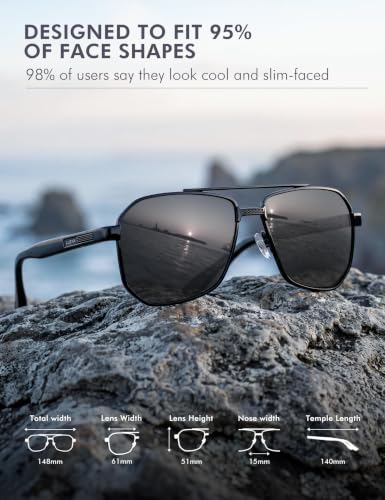 Image of Luenx Aviator Polarized Sunglasses for Men: Square UV400 Driving | Big Head Fit,Adjustable Nose Pads,Lightweight,Anti-slip,Impact-resistant,Scratch-Resistant,Glare Reduction,Gift-Ready Set