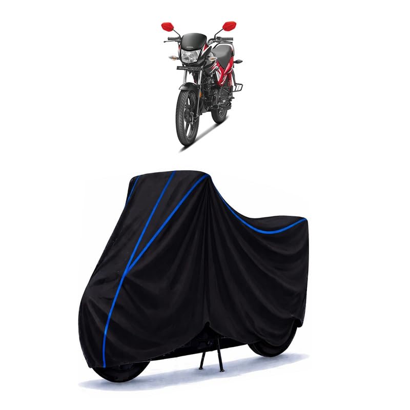 Image of Dream Yuga Drum Bike Cover Water Resistant Universal Motorcycle Rain | Heavy Duty UV Protection, Dust, Scratch Indoor Outdoor All Weather with Black Blue Piping Elastic