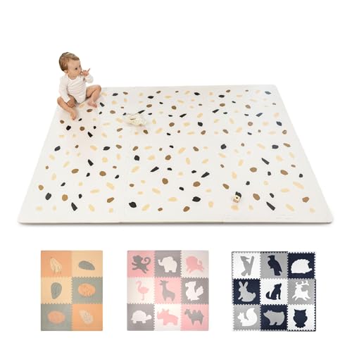 Image of Stylish Baby Play Mat 72x48 Inches - 6 XXL Foam Floor Tiles for Kids Terazzo Design - 20% Thicker Playmat for Baby Crawling, Tummy Time, Playpen - Non-Toxic, Odorless Foam Play Mat for Floor
