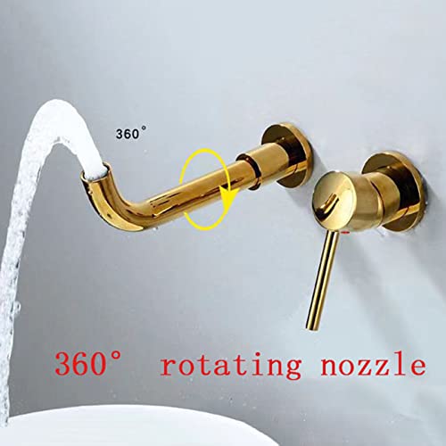 Robinet mitigeur d'évier chaud et froid mural or salle de bain