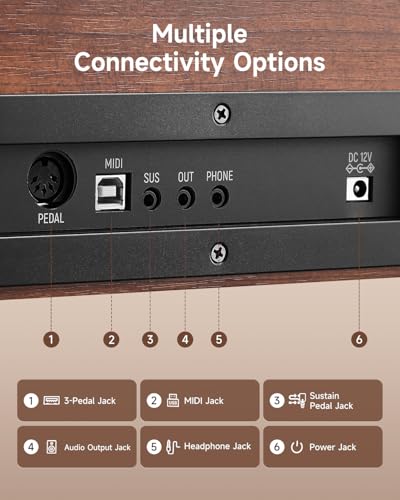 Donner DDP-70 Digital Piano 88 Key Weighted Keyboard with Bench, Full Size Keyboard Piano with Adjustable Touch Sensitivity, LCD, 238 Tones, 100 Demo, Wireless & MIDI Support, Gifts for Beginners - image 7