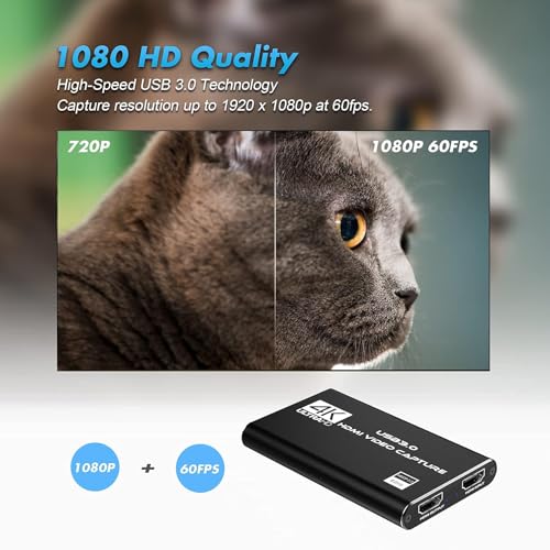Image of Capture Card, HDMI USB3.0 Capture Card Nintendo Switch, Video Capture Card 4K 1080P 60FPS, Game Capture Card for Live Streaming, Video Conference, Recording, Works with PS4 /PS5 /PC /OBS /DSLR