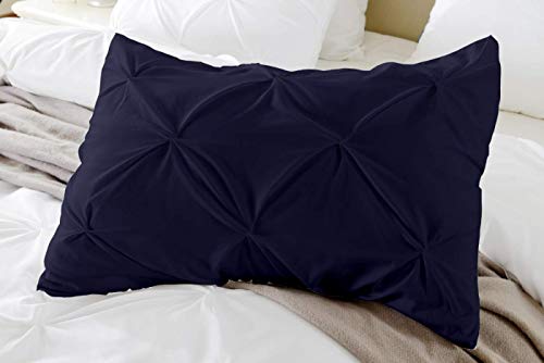 Pinch Pleated Queen Pillow Shams Set of 2 Navy Blue - 500 Thread