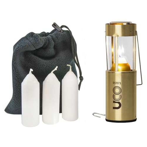 UCO Original Messing Kerzenlaterne Vorteilspack mit 3 Kerzen und Aufbewahrungstasche