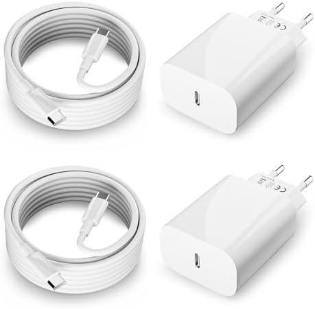 2er-Pack 20W USB C Ladegerät Ladekabel für iPhone 17/16/16e/16 Pro/16 Pro Max/16 Plus/15 Pro/15 Pro Max/15 Plus, iPad Netzteil, USBC Adapter Schnellladegerät Stecker mit 2M USB C S