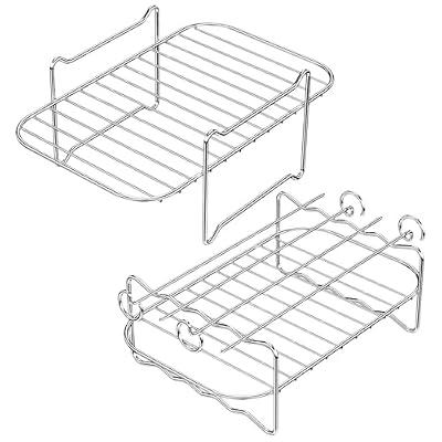 Air Fryer Rack With 4 Barbecue Sticks For Double Basket Fryers 304 Stainless Steel Grilling Accessories