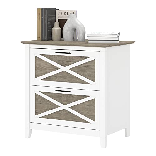 Bush Furniture Archivador Lateral de 2 cajones, Madera de ingeniería, Blanco Puro y Gris Shiplap Cover