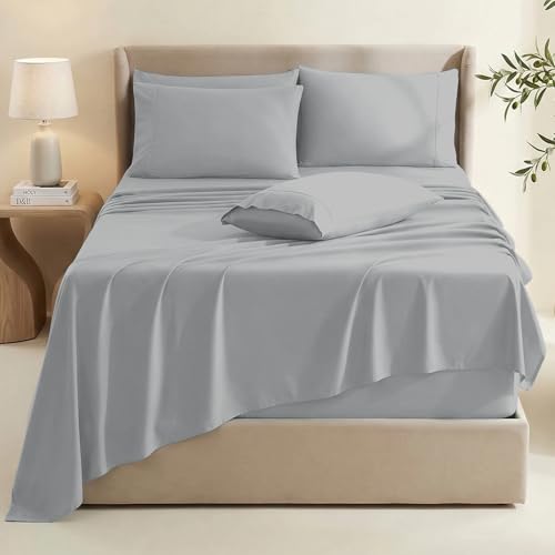 Image of Hearth & Harbor Extra Deep Pocket Queen Sheets Sets - Fits Mattress 18-24 Inches Deep - Extra Deep Pocket Sheets - 6 Piece Queen Size - Silver