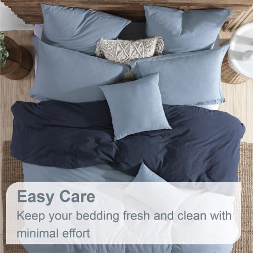 Swift Home Full/Queen Bedding 100% Cotton Reversible Duvet Cover Set, Garment Washed & Dyed, Pre-Wrinkled – Faded Denim/Navy, Full/Queen (90” X 90”) – Comforter Not Included #TOP4