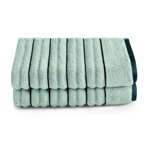 Image of Spaces Hand Towels | 100% Cotton | Highly Absorbent & Super Soft | High Loft Ribbed Texture | 2 Piece Hand Towel Set | 40 x 60 cm | Sea Green /Teal