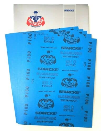 Matador Abrasive Wet or Dry Sandpaper 10 Sheets 180 Grit 9"x11" Silicon Carbide Made in Germany