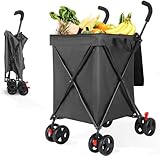 27 Gal/180 LBS Capacity Shopping Cart, Upgrade Huge Grocery Cart on Wheels, Heavy Duty Foldable Utility 360° Rolling Swivel Wheels for Office Shopping Picnic Groceries Laundry (Black)