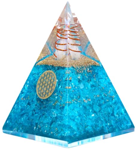 Image of Orgone Aquamarine Pyramid - Handcrafted Healing Crystal for Positivity, Courage, Meditation, Yoga, Reiki & Chakra Balancing